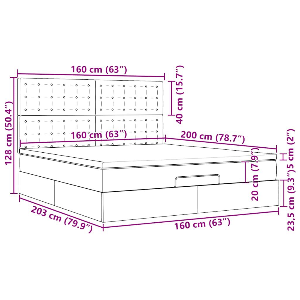 vidaXL Οθωμανικό κρεβάτι με στρώμα Μαύρο 160x200cm Faux Leather