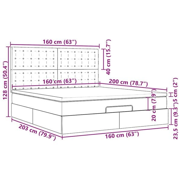 vidaXL Οθωμανικό κρεβάτι με στρώμα Μαύρο 160x200cm Faux Leather