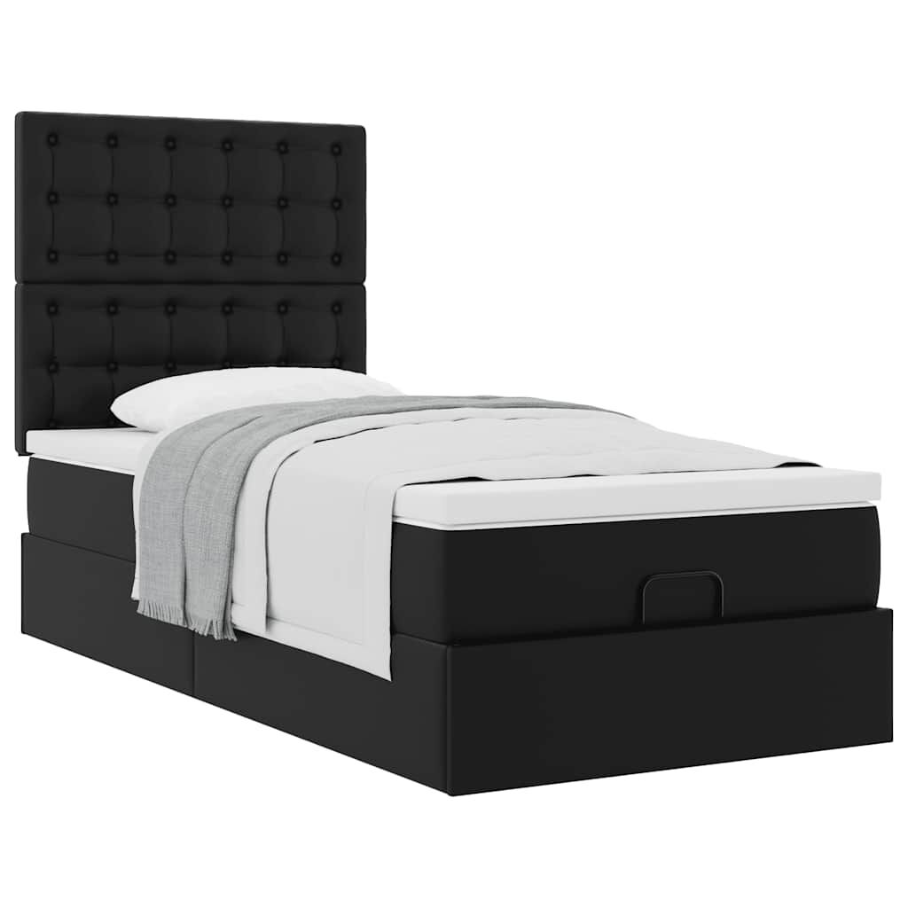 vidaXL Οθωμανικό κρεβάτι με στρώμα Μαύρο 90x200cm Faux Leather