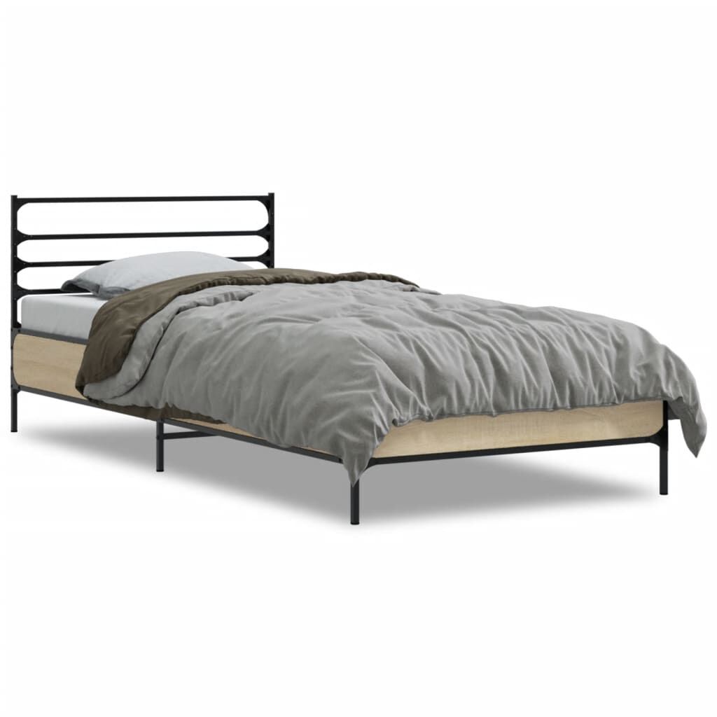 vidaXL Πλαίσιο Κρεβατιού Sonoma Δρυς 100x200 εκ. Επεξ. Ξύλο & Μέταλλο