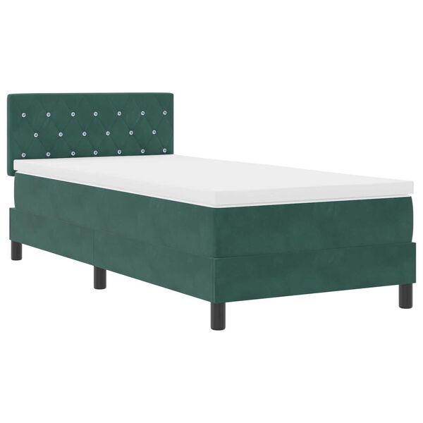 κρεβάτι box spring με μαξιλάρι και LED vidaXL σκούρο πράσινο 90x190 εκ. βελούδο