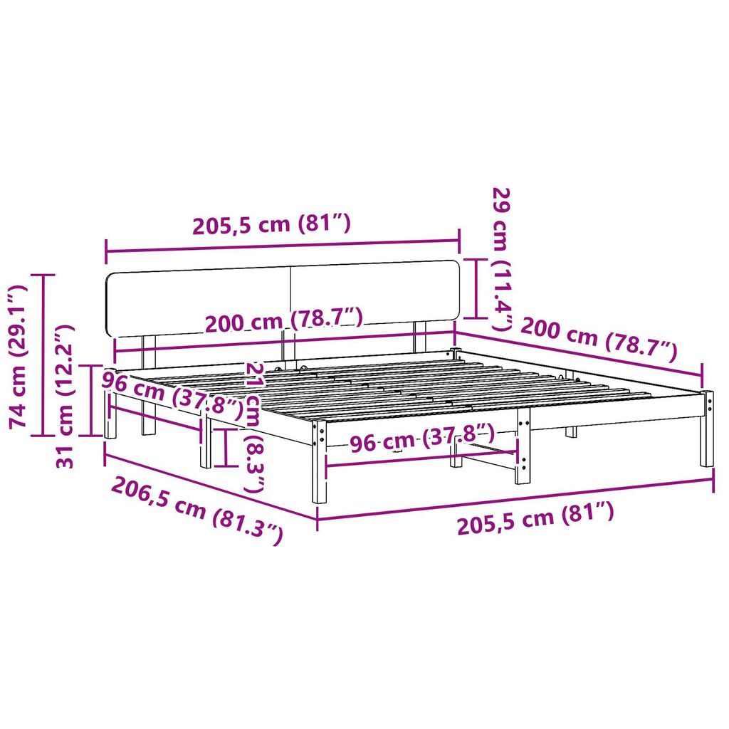 vidaXL Σκελετός Κρεβατιού Λευκό 200 x 200 cm Μασίφ ξύλο πεύκου