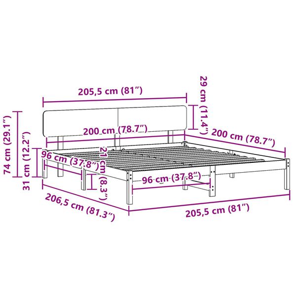 vidaXL Σκελετός Κρεβατιού Λευκό 200 x 200 cm Μασίφ ξύλο πεύκου