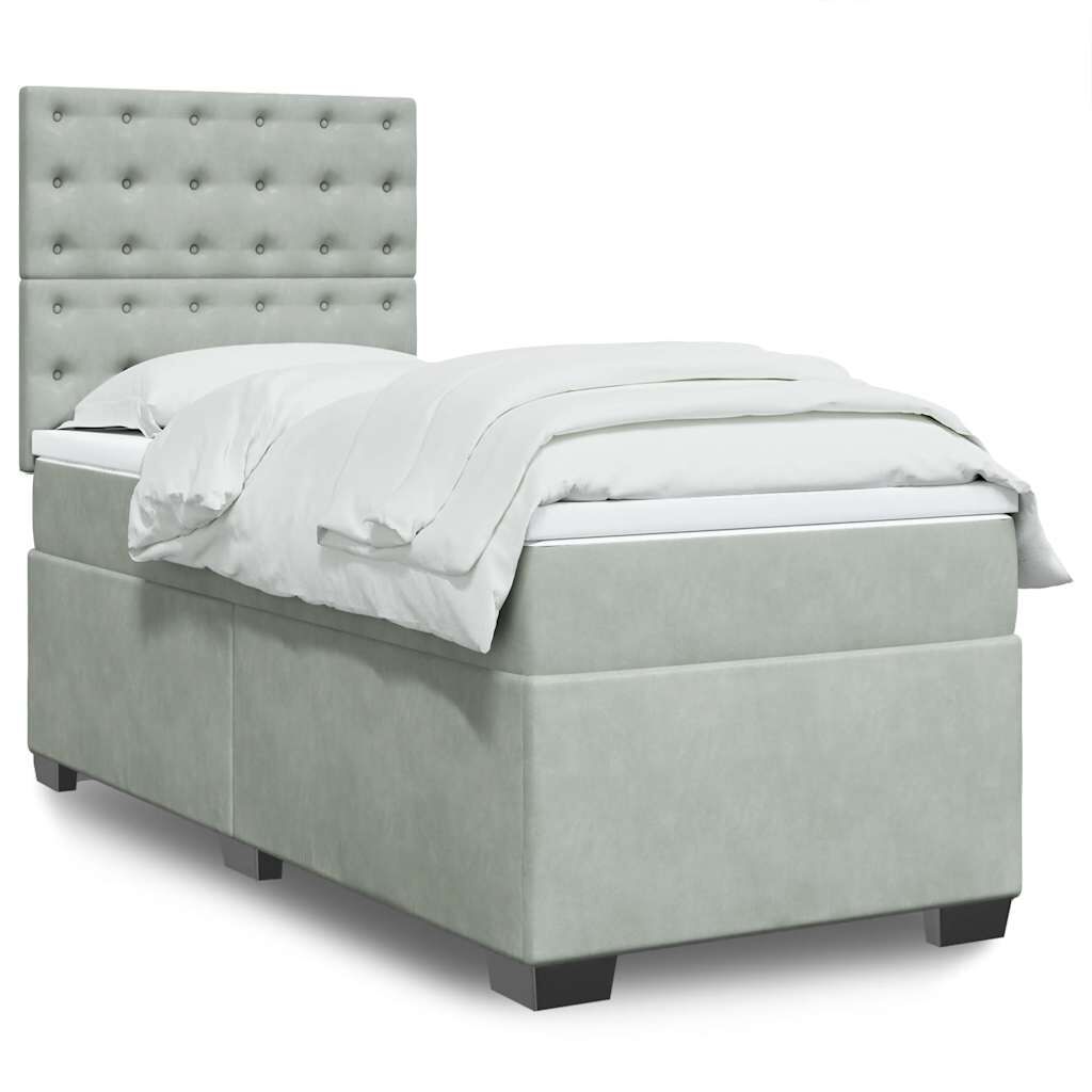 vidaXL Κρεβάτι Boxspring με Στρώμα Ανοιχτό Γκρι 90x190 εκ. Βελούδινο