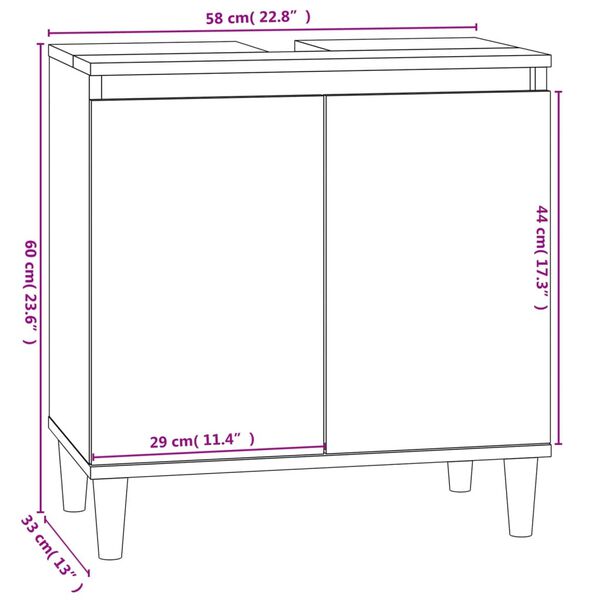 vidaXL Ντουλάπι Νιπτήρα Γκρι Σκυρ. 58x33x60 εκ. Επεξεργασμένο Ξύλο