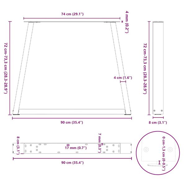 vidaXL Πόδια Τραπεζαρίας Σχήματος V 3 τεμ. Λευκά 90x(72-73,3) εκ. Ατσάλι