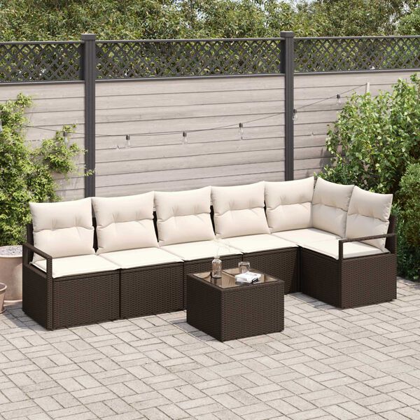 vidaXL Σετ Καναπέ Κήπου 7 pcs Καφέ Πολυ ράταν