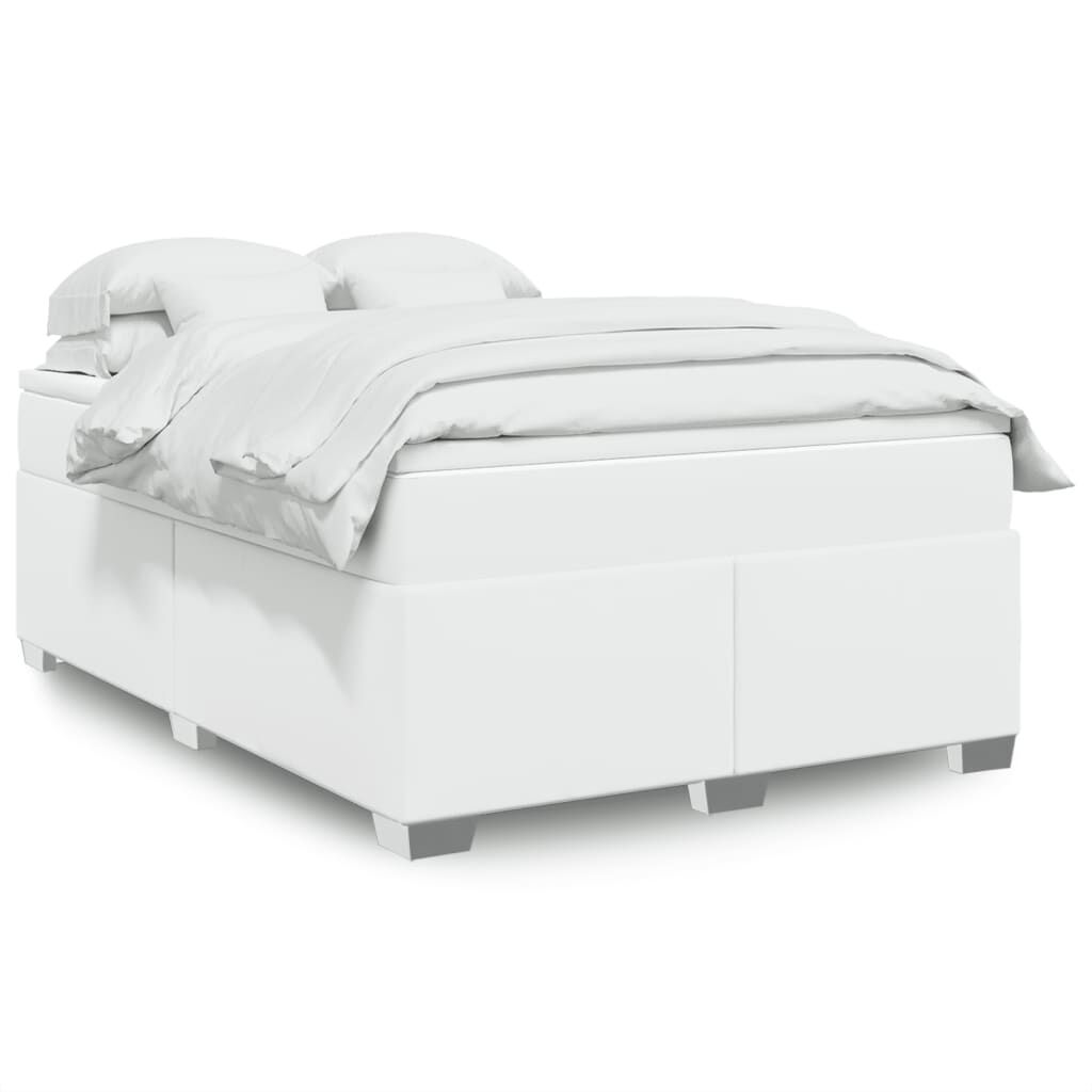 vidaXL Κρεβάτι Boxspring με Στρώμα Λευκό 140x190εκ.από Συνθετικό Δέρμα