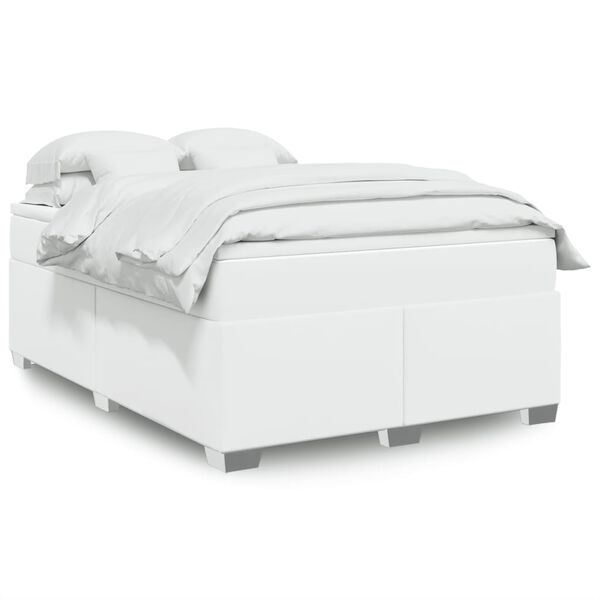 vidaXL Κρεβάτι Boxspring με Στρώμα Λευκό 140x190εκ.από Συνθετικό Δέρμα