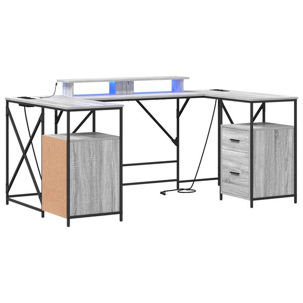 vidaXL Γραφείο Γκρι Sonoma 182 x 101 x 87.5 εκ. Επεξεργασμένο ξύλο