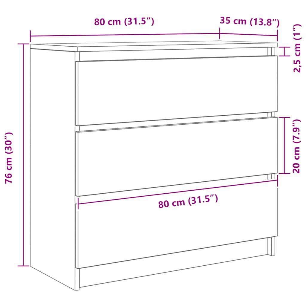 vidaXL Ντουλάπι Γκρι Σκυροδέματος 80x35x76 εκ. Επεξεργασμένο Ξύλο