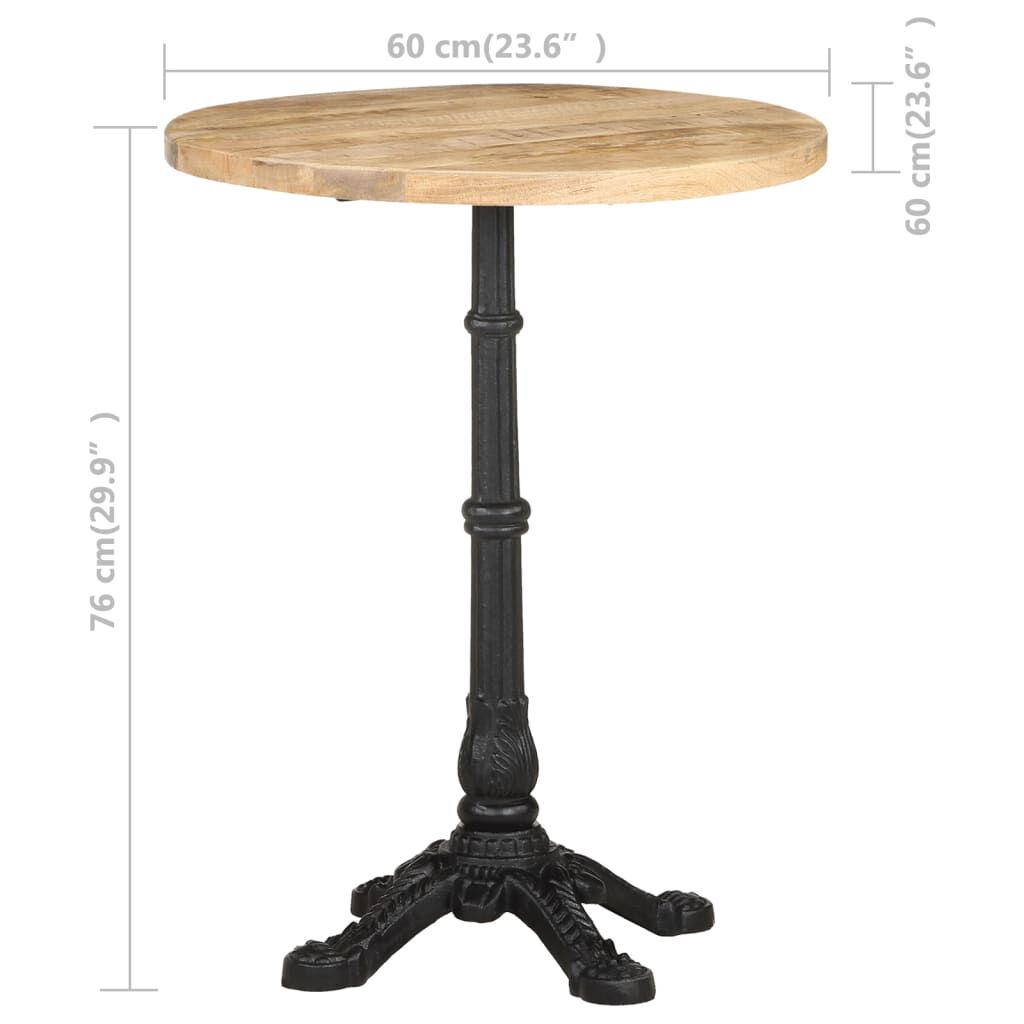 vidaXL Τραπέζι Bistro Ø60 x 76 εκ. Ακατέργαστο Ξύλο Μάνγκο