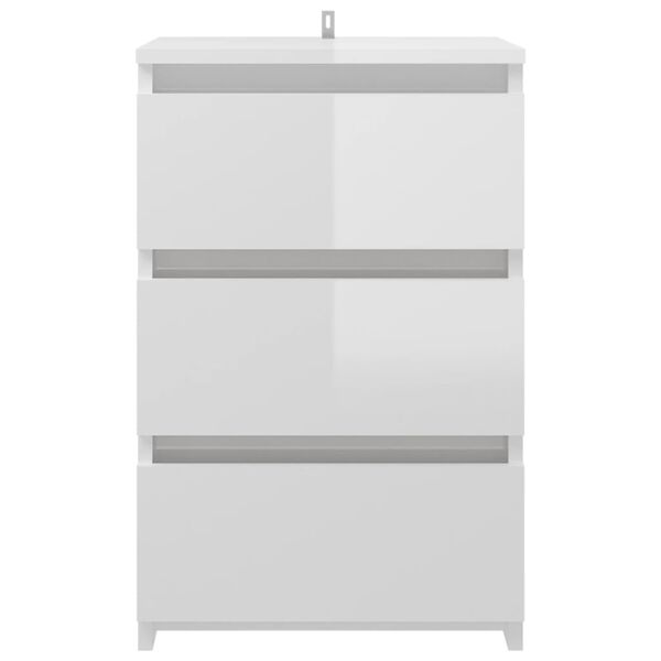 vidaXL Κομοδίνo Γυαλιστερό Λευκό 40 x 35 x 62,5 εκ. από Επεξ. Ξύλο