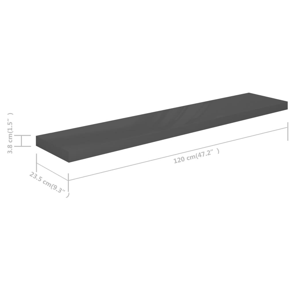 vidaXL Ράφια Τοίχου Γυαλιστερά Γκρι 4 Τεμάχια 120x23,5x3,8 εκ. MDF