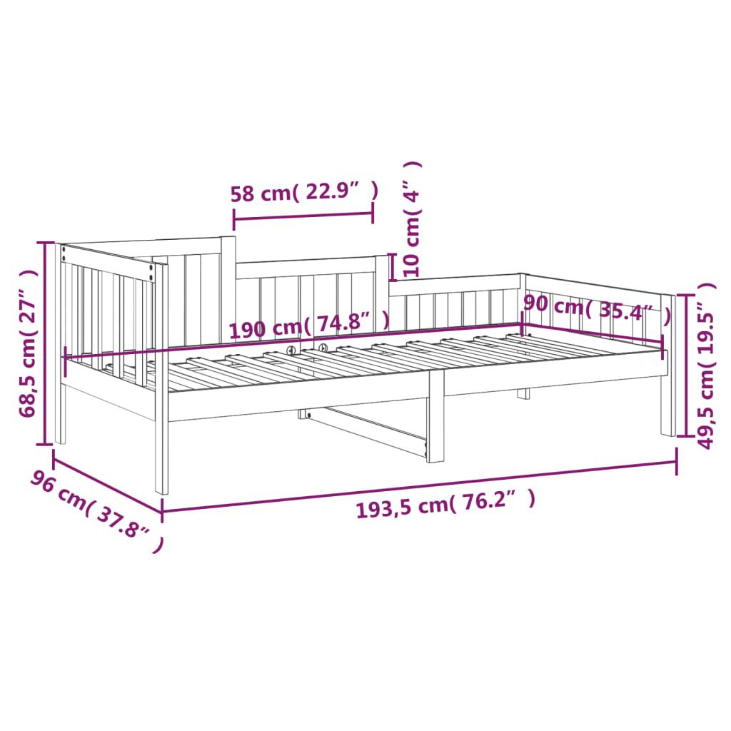 vidaXL Καναπές Κρεβάτι Χωρίς Στρώμα Λευκό 90x190 εκ. Μασίφ Ξύλο Πεύκου