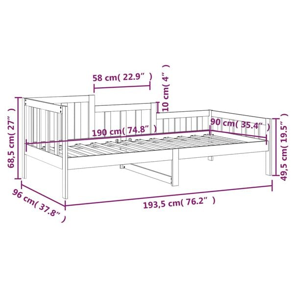 vidaXL Καναπές Κρεβάτι Χωρίς Στρώμα Λευκό 90x190 εκ. Μασίφ Ξύλο Πεύκου