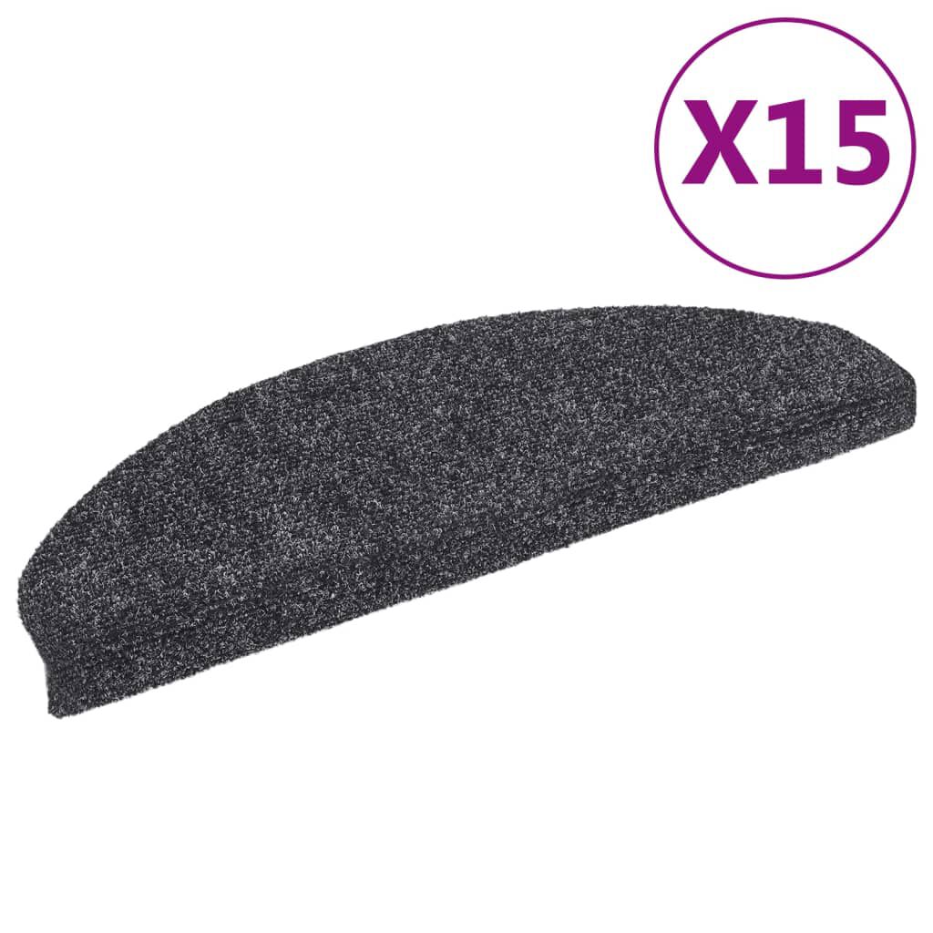 vidaXL Πατάκια Σκάλας Αυτοκόλλητα 15τεμ Σκ.Γκρι 65x21x4εκ Βελονιασμένο
