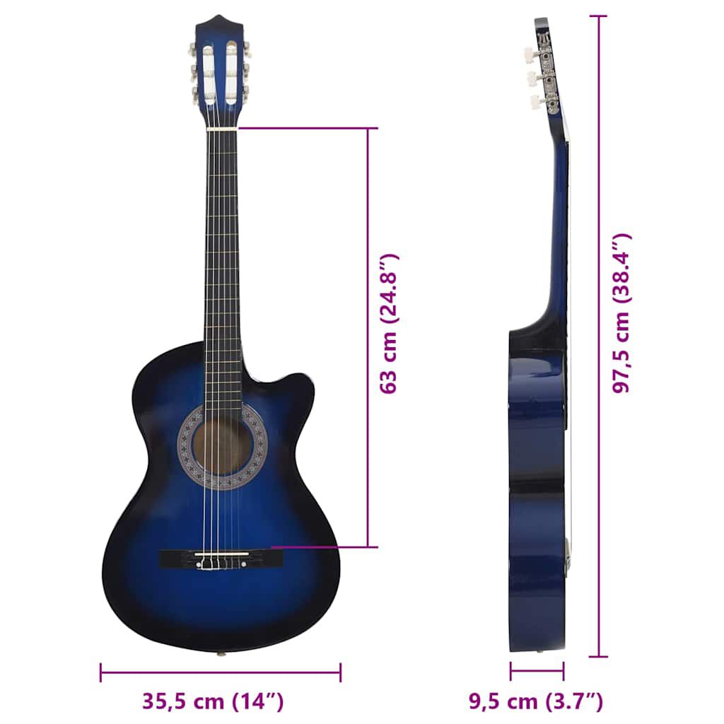 vidaXL Κιθάρα Western Classical Cutaway Σετ 12 Τεμ. 6 Χορδές Μπλε 38"