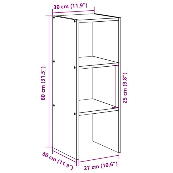 vidaXL Βιβλιοθήκη στοιβαζόμενη Μαύρη δρυς 30x30x80 cm