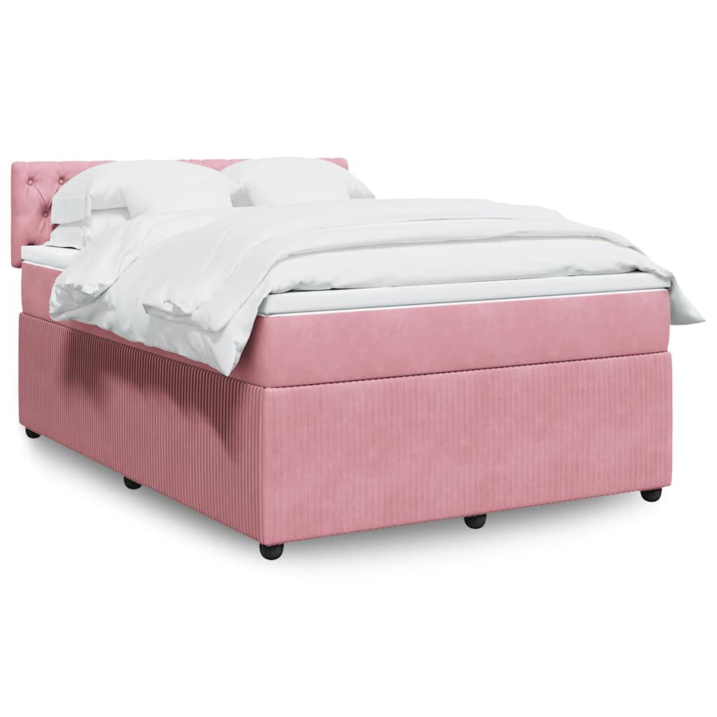 vidaXL Κρεβάτι Boxspring με Στρώμα Ροζ 160x200 εκ. Βελούδινο