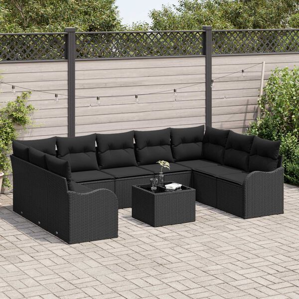 vidaXL Σετ Καναπέ Κήπου με μαξιλάρι 10 pcs Μαύρο Πολυ ράταν