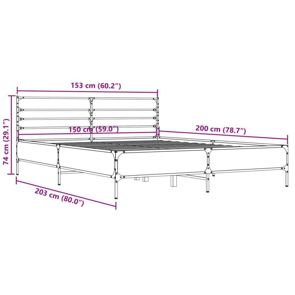 vidaXL Πλαίσιο Κρεβατιού Sonoma Δρυς 150x200 εκ. Επεξ. Ξύλο & Μέταλλο