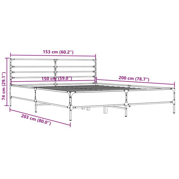 vidaXL Πλαίσιο Κρεβατιού Sonoma Δρυς 150x200 εκ. Επεξ. Ξύλο & Μέταλλο