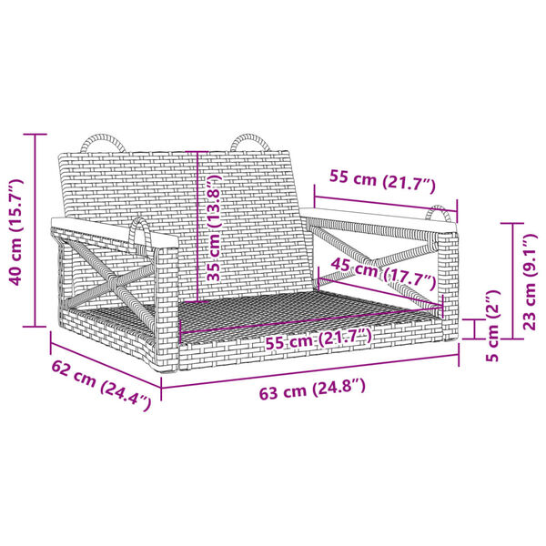 vidaXL Παγκάκι Κούνια Γκρι 63x62x40 εκ. από Συνθετικό Ρατάν