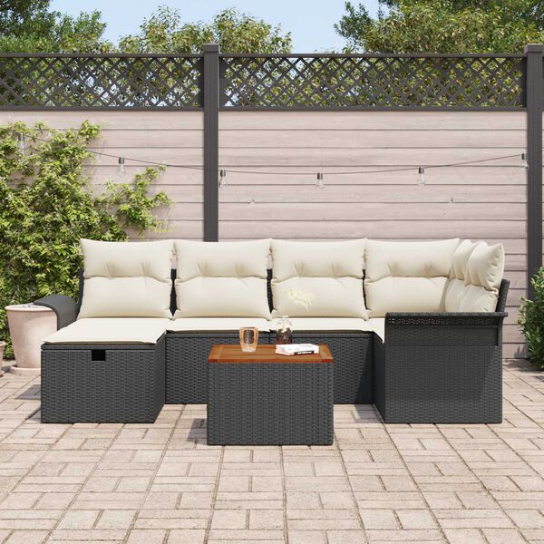 vidaXL Σετ Καναπέ Κήπου με μαξιλάρι 7 pcs Μαύρο Πολυ ράταν