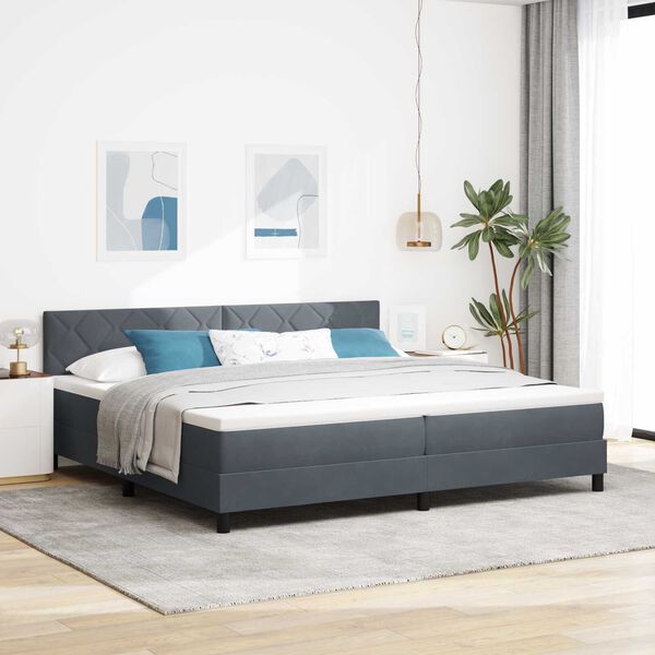 vidaXL Κρεβάτι Box Spring με Ματράς & LED Σκούρο Γκρι 200x200 εκ. Βελούδο