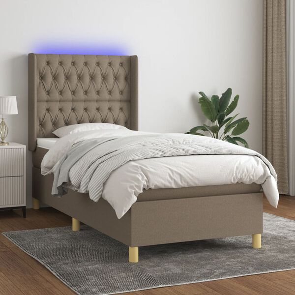 vidaXL &Kappa;&rho;&epsilon;&beta;ά&tau;&iota; Boxspring &mu;&epsilon; &Sigma;&tau;&rho;ώ&mu;&alpha; & LED Taupe 90x190 &epsilon;&kappa;. &Upsilon;&phi;&alpha;&sigma;&mu;ά&tau;&iota;&nu;&omicron;