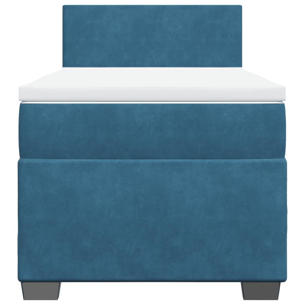 vidaXL Κρεβάτι Boxspring με Στρώμα Σκούρο Μπλε 90x200 εκ. Βελούδινο