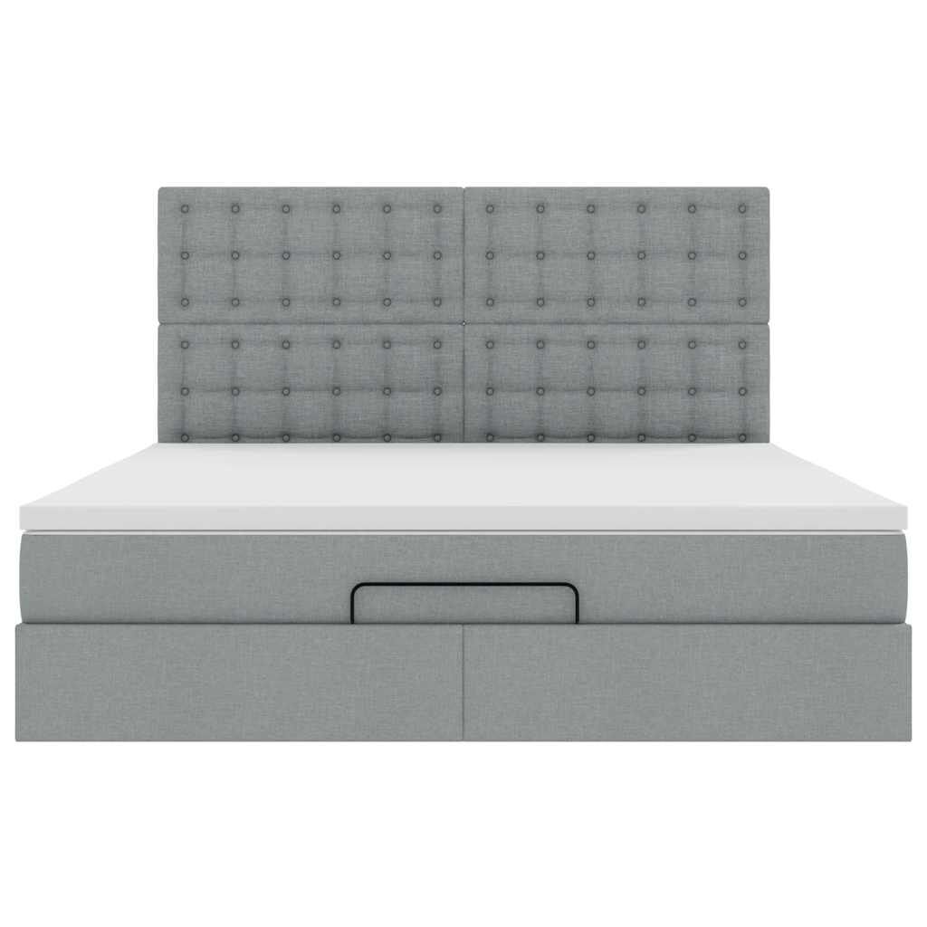 vidaXL Οθωμανικό κρεβάτι με στρώμα&LEDs Ανοιχτό γκρι 180x200cm ύφασμα