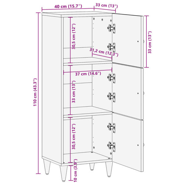 vidaXL Ντουλάπι 40 x 33 x 110 εκ. από Μασίφ Ξύλο Μάνγκο