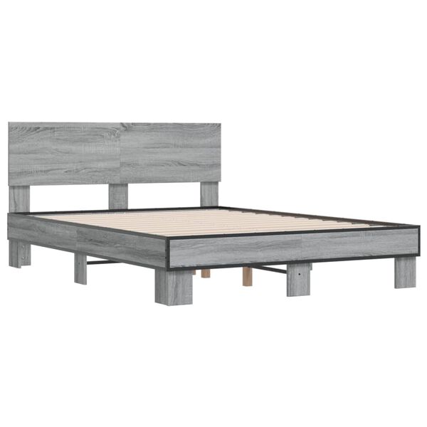 vidaXL Πλαίσιο Κρεβατιού Γκρι Sonoma 120 x 190εκ. Επεξ. Ξύλο & Μέταλλο