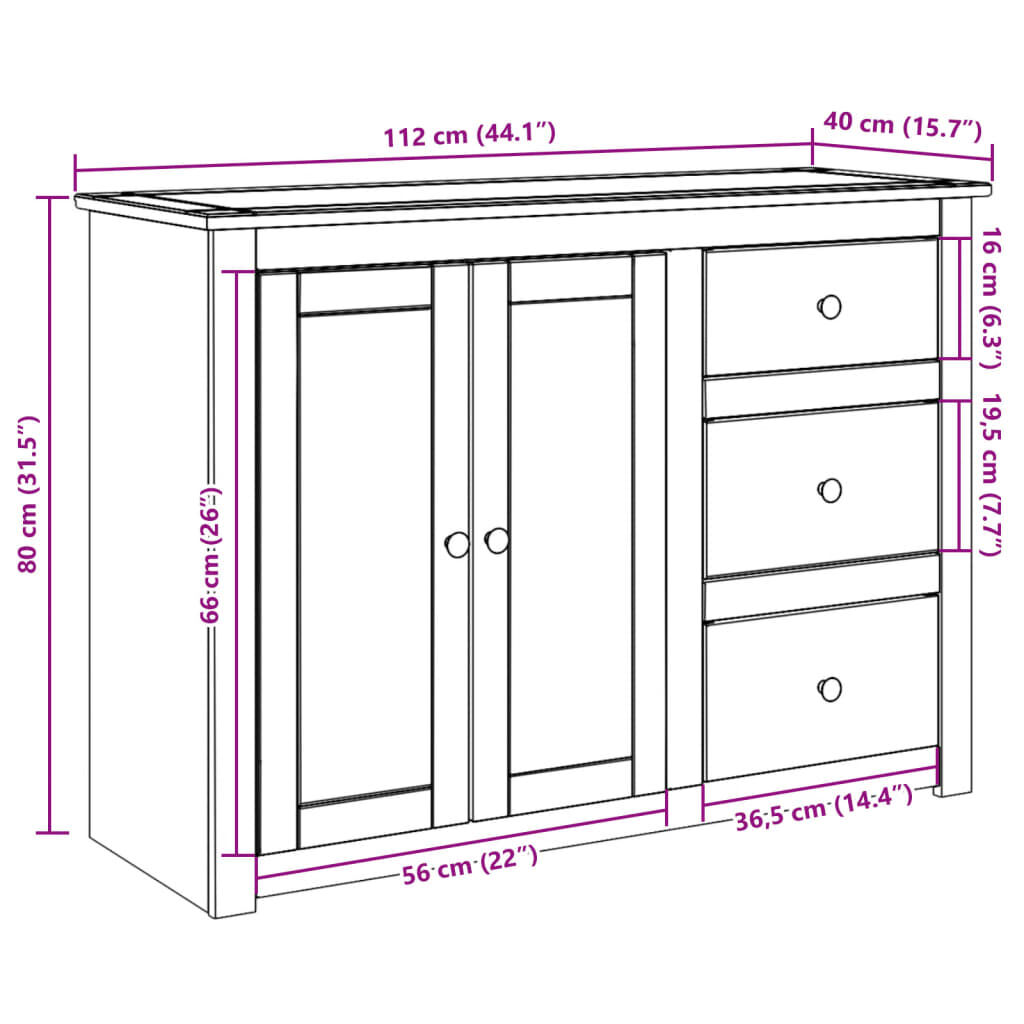 vidaXL Μπουφές με Συρτάρια Panama 112x40x80 εκ. από Μασίφ Ξύλο Πεύκου