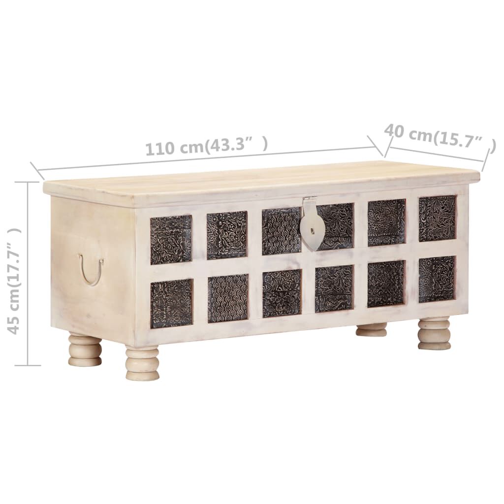 vidaXL Μπαούλο Αποθήκευσης Λευκό 110x40x45 εκ. Μασίφ Ξύλο Ακακίας