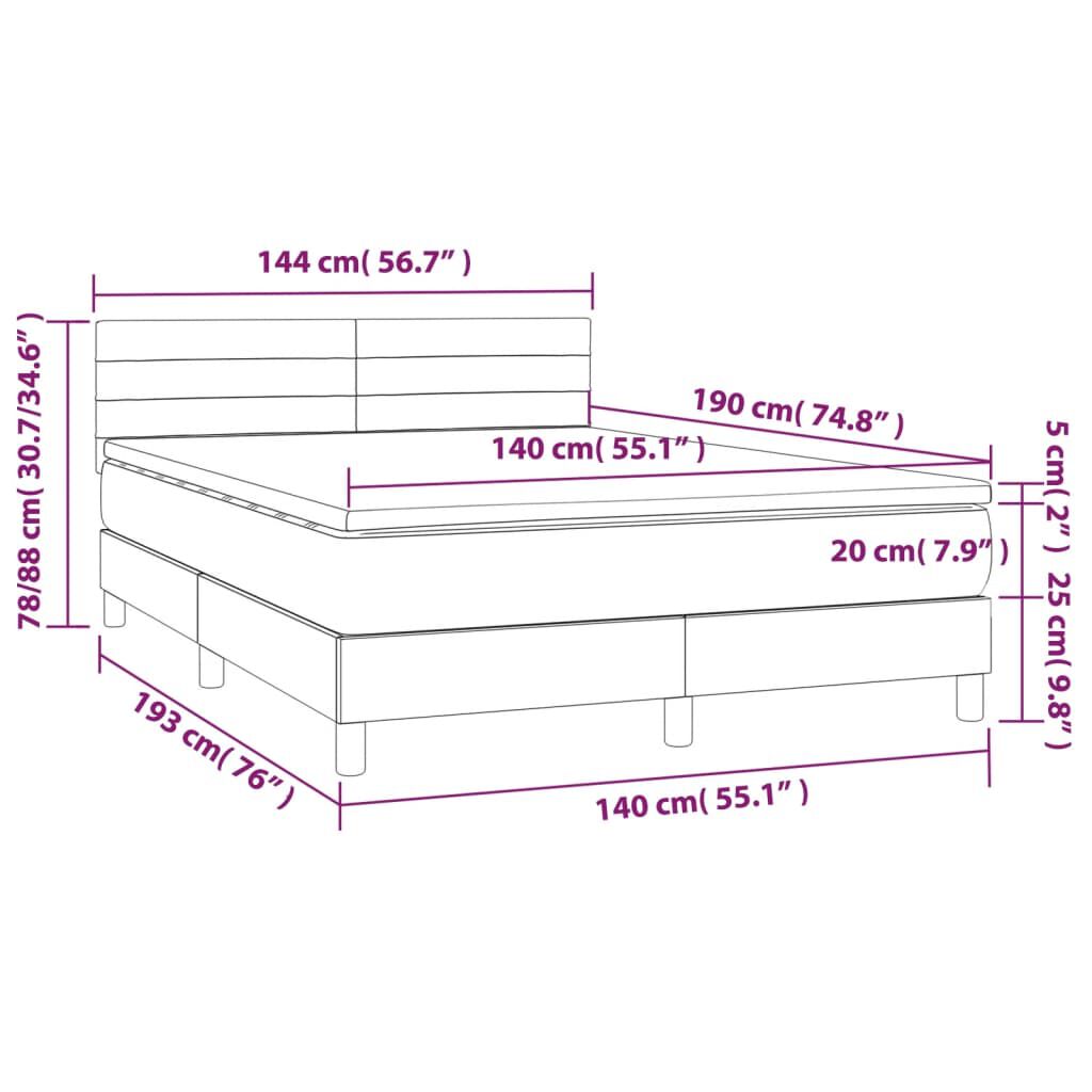 vidaXL Κρεβάτι Boxspring με Στρώμα & LED Σκ. Μπλε 140x190εκ. Βελούδινο