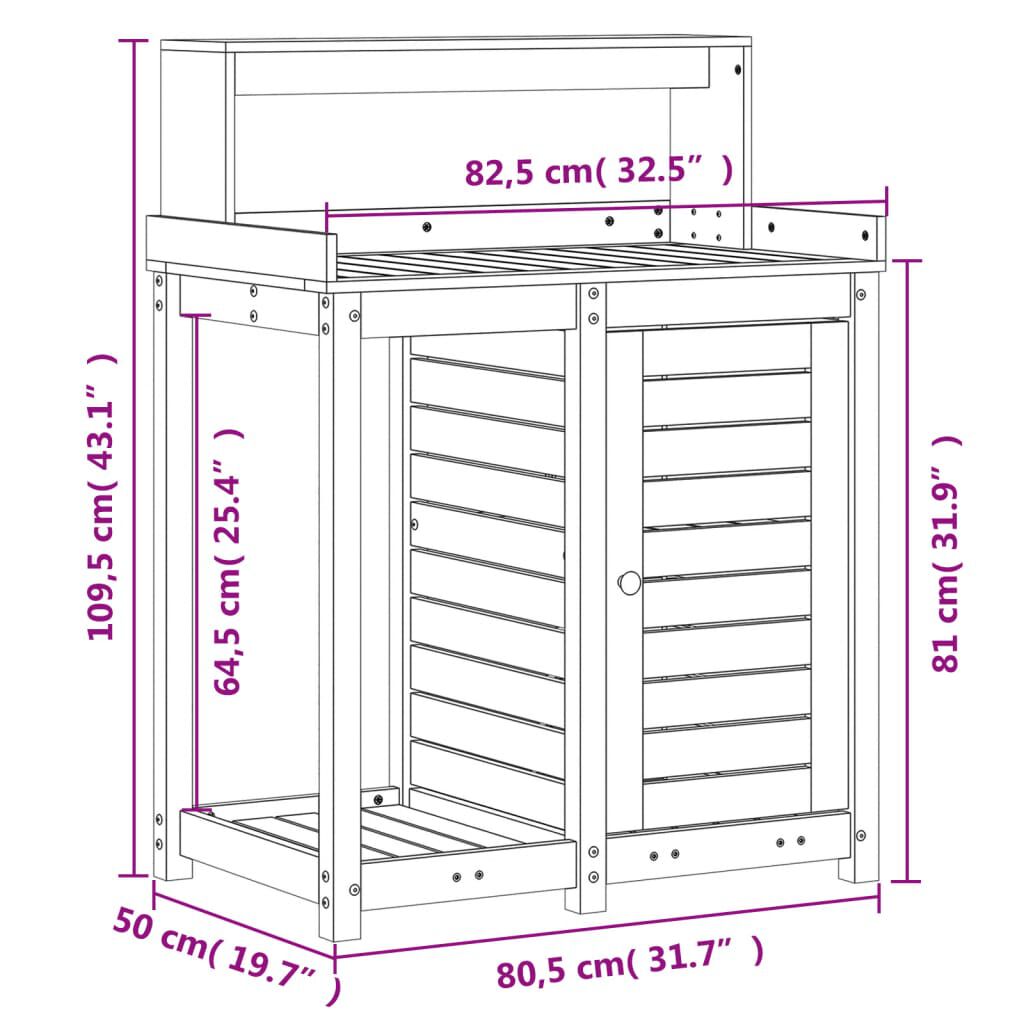 vidaXL Τραπέζι Κηπουρικής με Ράφια 82,5x50x109,5 εκ Μασίφ Ψευδότσουγκα