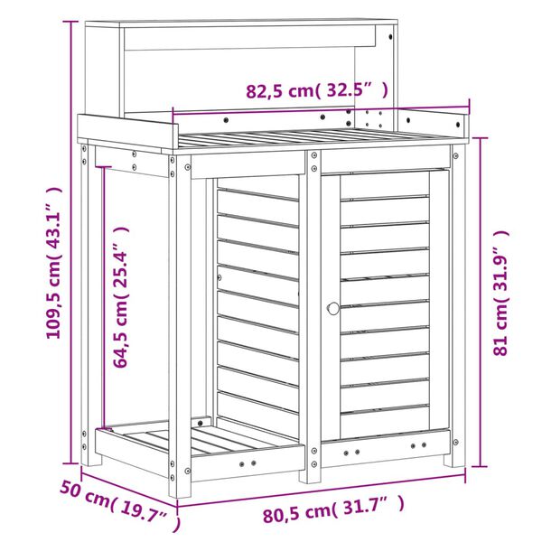vidaXL Τραπέζι Κηπουρικής με Ράφια 82,5x50x109,5 εκ Μασίφ Ψευδότσουγκα