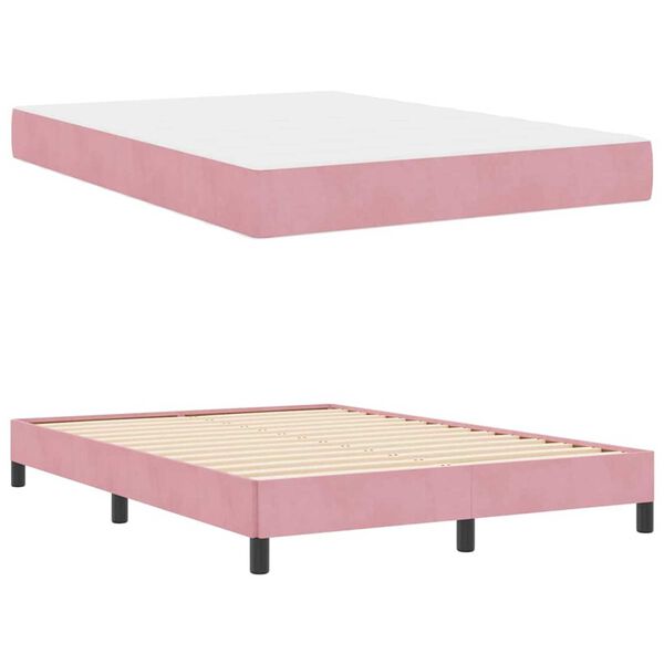 vidaXL Κρεβάτι box spring με στρώμα Ροζ 140 x 200 cm Βελούδο