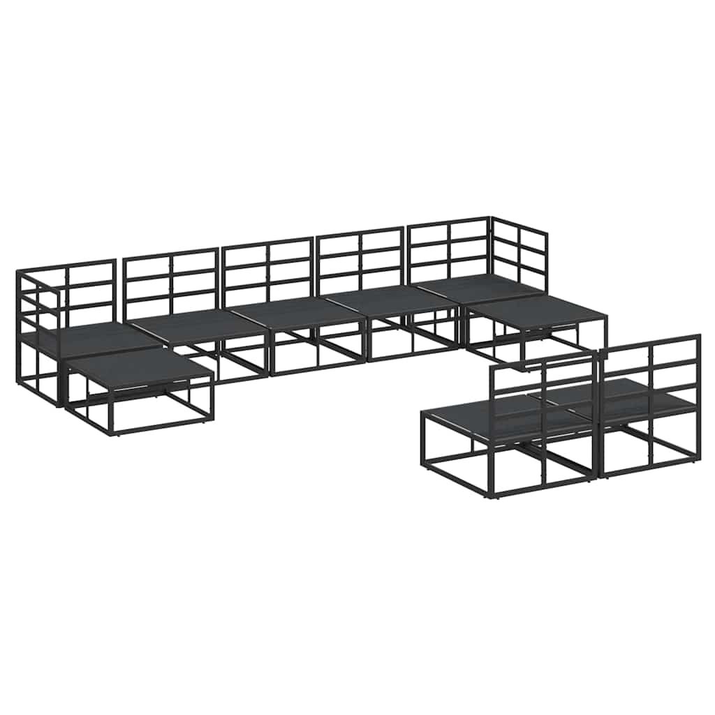 vidaXL Σετ Καναπέ Κήπου με μαξιλάρι 9 pcs Μαύρο Αλουμίνιο