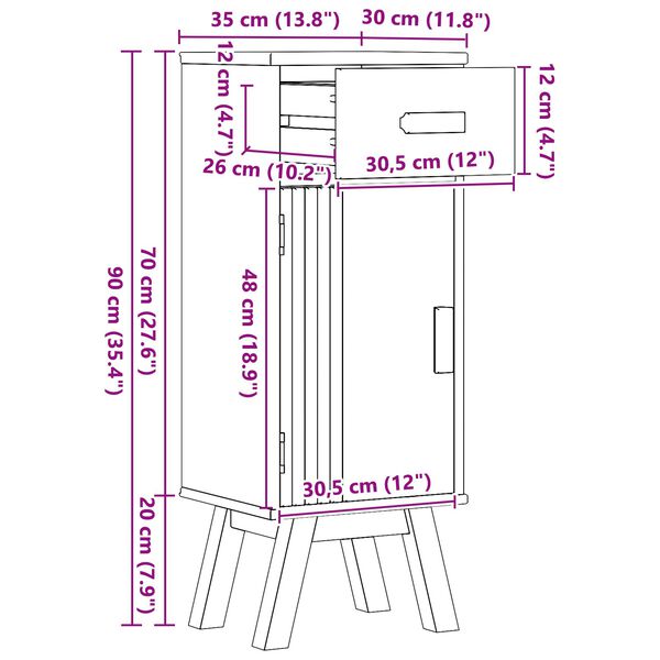 Ντουλάπα Αποθήκευσης μπάνιου vidaXL 35x30x90 εκ από μασίφ ξύλο πεύκου