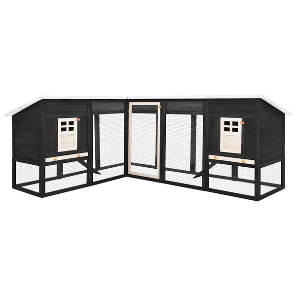 vidaXL Κλουβί Κουνελιών Εξωτ. Χώρου με Προαύλιο Γκρι/Λευκό Ξύλο Ελάτης