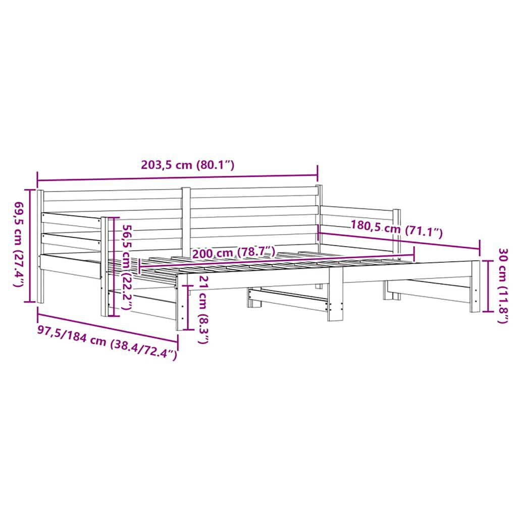 vidaXL Καναπές Κρεβάτι Συρόμενος Μαύρος 90 x 200 εκ. Μασίφ Ξύλο Πεύκου