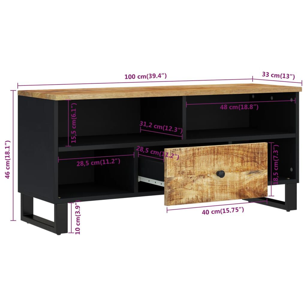 vidaXL Έπιπλο Τηλεόρασης 100x33x46 εκ. Μασίφ Ξύλο Μάνγκο & Επεξ. Ξύλο