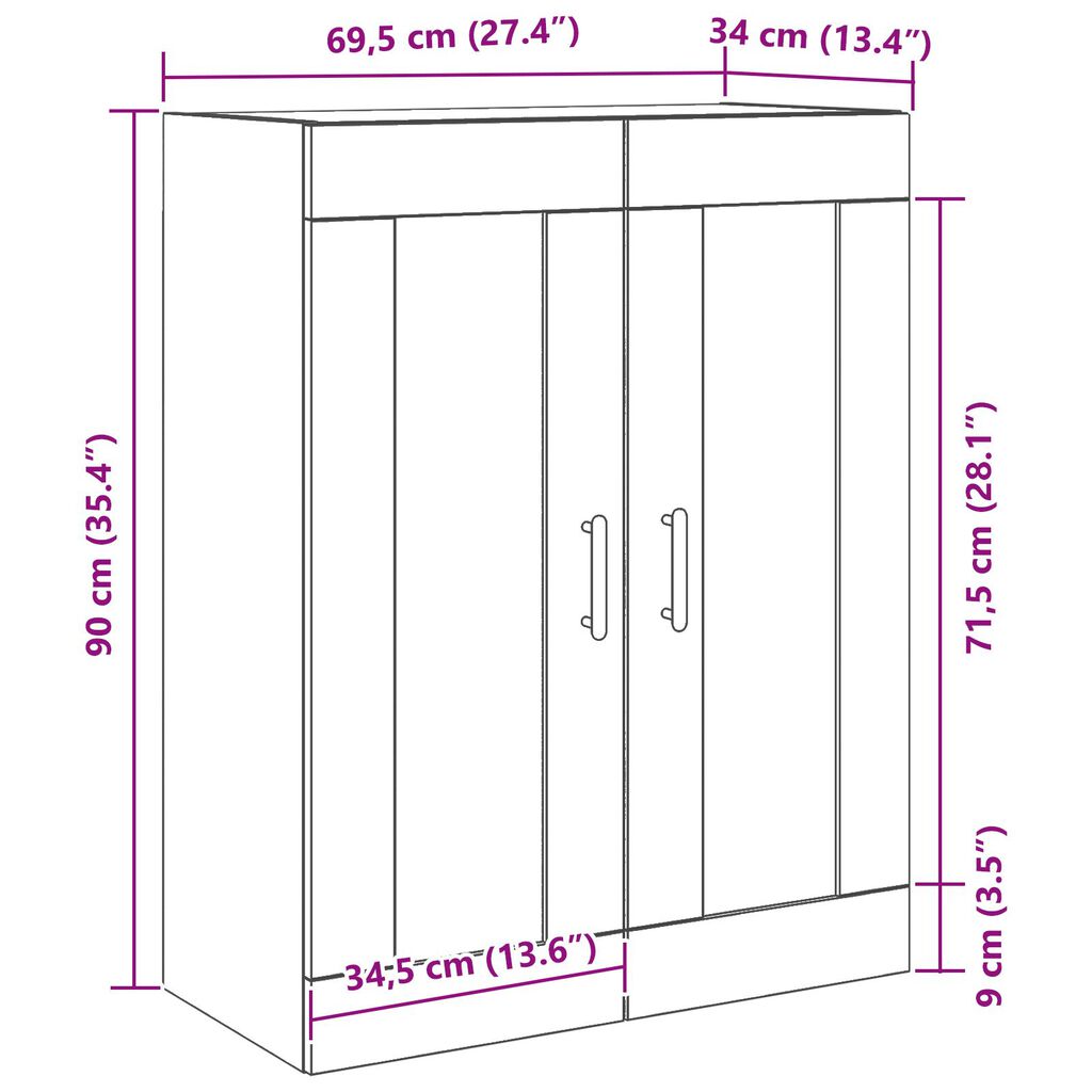 vidaXL Υψηλό Ντουλάπι Μαύρη Δρυς 69,5x34x90 εκ. Κατασκευασμένο από Ξύλο