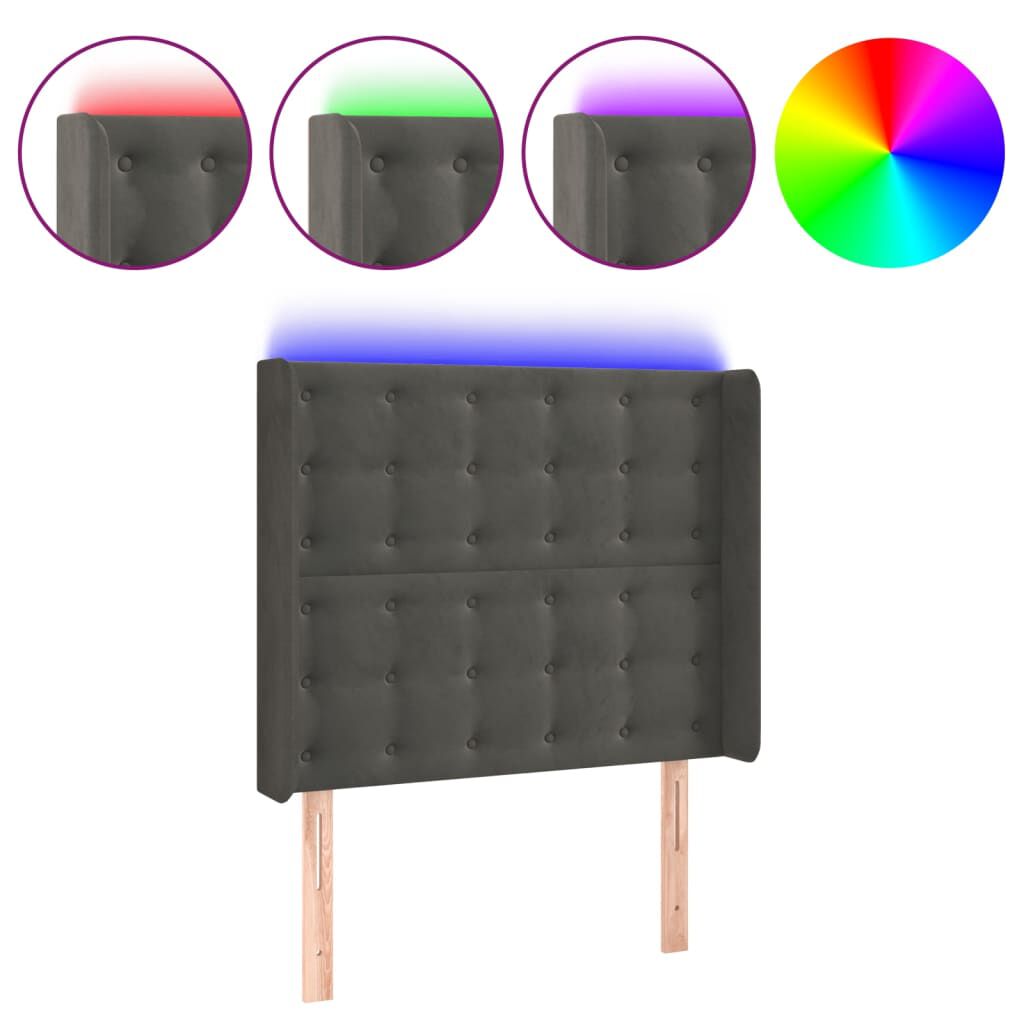 vidaXL Κεφαλάρι Κρεβατιού LED Σκούρο Γκρι 103x16x118/128εκ. Βελούδινο
