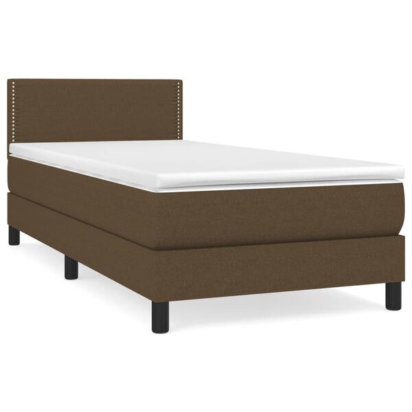 vidaXL Κρεβάτι Boxspring με Στρώμα Σκούρο Καφέ 100x200 εκ. Υφασμάτινο