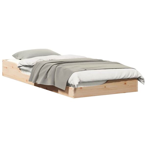 vidaXL Κρεβάτι δαπέδου Καφέ 90 x 210 cm Μασίφ ξύλο πεύκου